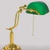 Giovanni Battista Bankerlampe Grün Echt-Messing mit Zugschalter* Tischlampen|Bürolampen