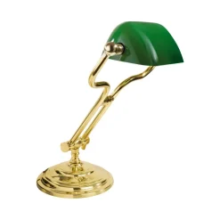 Outlet Giovanni Battista Bankerlampe Grün H: 35 cm verstellbar Echt-Messing Glas E14