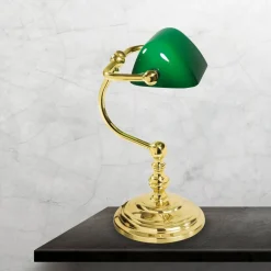 Giovanni Battista Bankerlampe Grün Messing massiv Glas 29 cm hoch schwenkbar* Tischlampen|Bürolampen