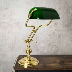 Discount Giovanni Battista Bankerlampe Jugendstil 47 cm Messing Glas Zugschalter E27