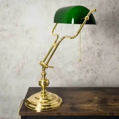 Discount Giovanni Battista Bankerlampe Jugendstil 47 cm Messing Glas Zugschalter E27