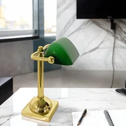 Giovanni Battista Bankerlampe klein 25 cm E14 schwenkbar Messing Glas* Glaslampen|Messinglampen