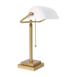 Giovanni Battista Bankerlampe Messing Glas 40 cm Zugschalter in Bronze Weiß* Glaslampen|Messinglampen