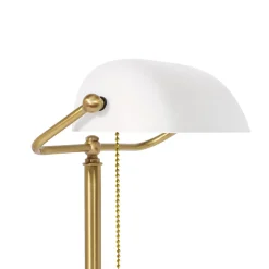 Giovanni Battista Bankerlampe Messing Glas 40 cm Zugschalter in Bronze Weiß* Glaslampen|Messinglampen