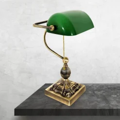 Clearance Giovanni Battista Bankerlampe Messing massiv Glas 36 cm hoch schwenkbar