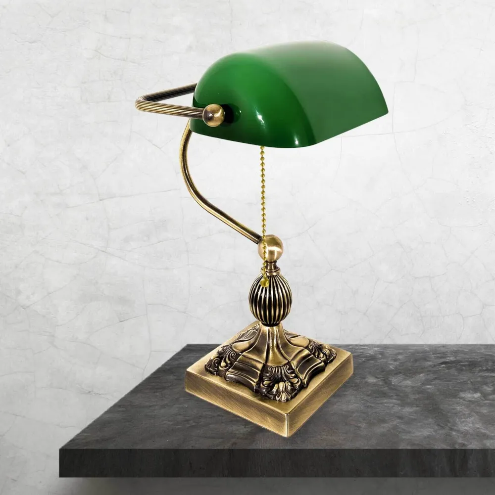 Clearance Giovanni Battista Bankerlampe Messing massiv Glas 36 cm hoch schwenkbar