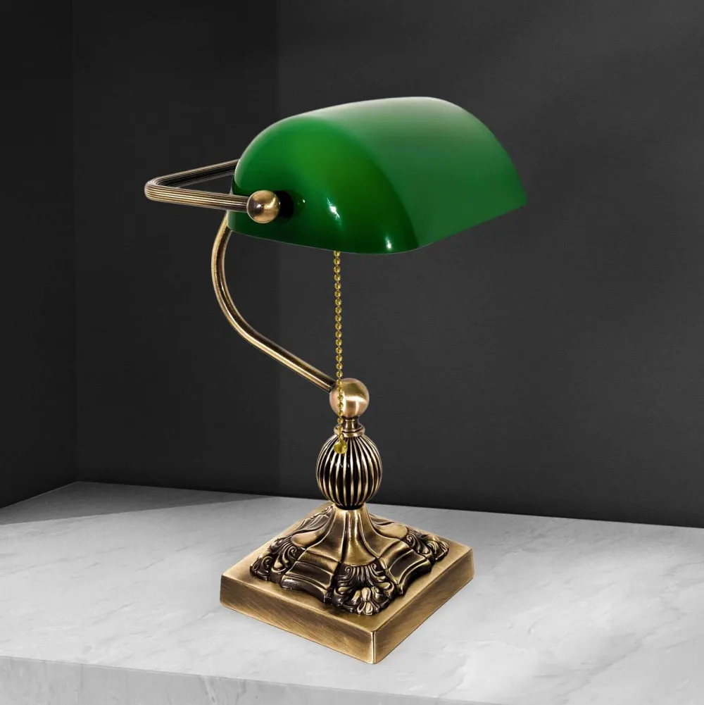 Clearance Giovanni Battista Bankerlampe Messing massiv Glas 36 cm hoch schwenkbar