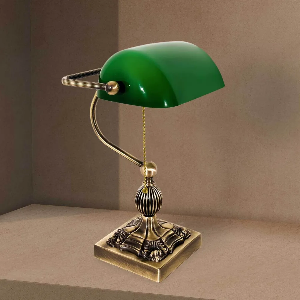 Clearance Giovanni Battista Bankerlampe Messing massiv Glas 36 cm hoch schwenkbar