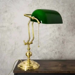 Sale Giovanni Battista Bankerlampe Zugschalter 38 cm E27 Messing Glas Grün