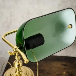 Sale Giovanni Battista Bankerlampe Zugschalter 38 cm E27 Messing Glas Grün