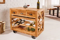 Invicta Interior Barschrank mit Rollen Mangoholz massiv B: 86 cm Industrial* Industrie Lampen|Vintage Lampen