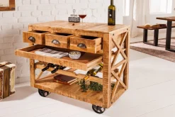 Invicta Interior Barschrank mit Rollen Mangoholz massiv B: 86 cm Industrial* Industrie Lampen|Vintage Lampen