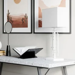 By Rydéns Beistelllampe Weiß 52 cm Stoff Metall E27 Kabelschalter* Wohnzimmerlampen|Schlafzimmer Lampen