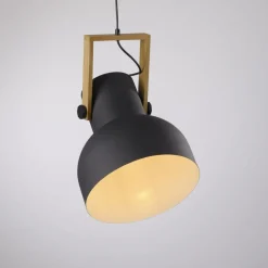 Just Light Bewegliche Hängeleuchte Schwarz Holz Metall E27 L:30 cm* Hängelampen|Bürolampen