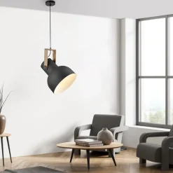 Just Light Bewegliche Hängeleuchte Schwarz Holz Metall E27 L:30 cm* Hängelampen|Bürolampen