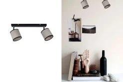 Outlet Belis Beweglicher Deckenspot Stoff Schwarz Beige E14 L:55 cm