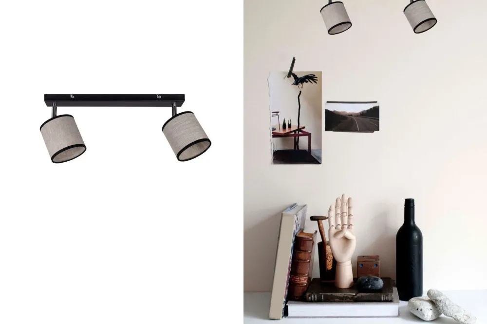 Outlet Belis Beweglicher Deckenspot Stoff Schwarz Beige E14 L:55 cm