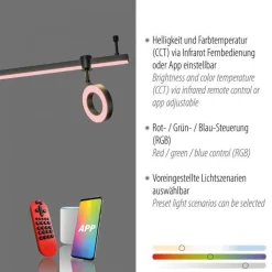 Just Light Beweglicher LED Deckenspot Schwarz RGB 114,5 cm dimmbar