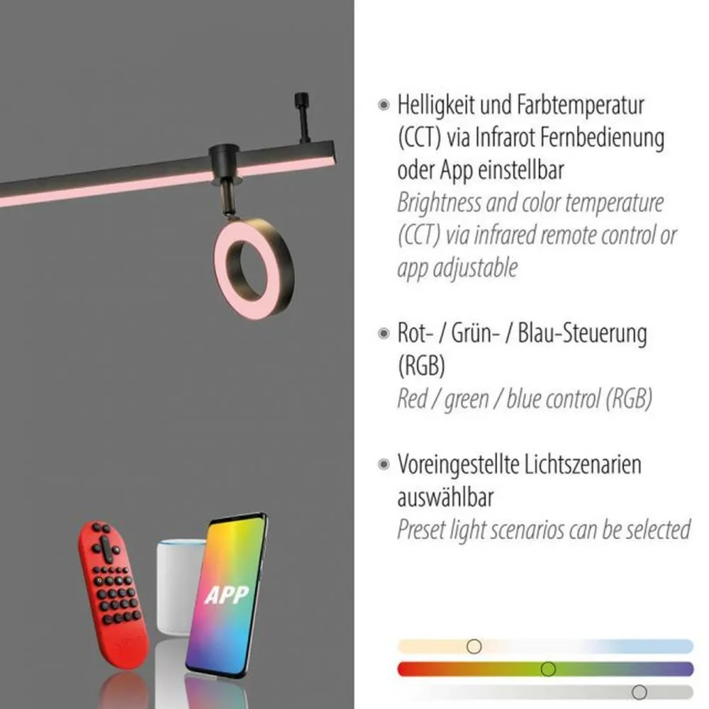 Just Light Beweglicher LED Deckenspot Schwarz RGB 114,5 cm dimmbar