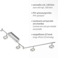 Paul Neuhaus Beweglicher LED Deckenstrahler in Aluminium IP44 188 cm* Flurlampen|Bürolampen