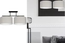 Belis Blendarme Deckenlampe Stoff Schwarz Grau Weiß E27 70 cm* Bürolampen|Wohnzimmerlampen