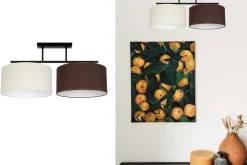 Online Belis Blendarme Deckenleuchte Stoff Ecru Braun E27 L:70 cm