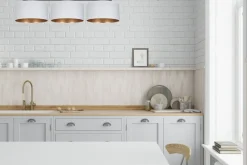 Belis Blendarme Deckenleuchte Stoff Weiß Gold E27 100 cm lang* Bürolampen|Wohnzimmerlampen