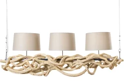 Invicta Interior Blendarme Hängelampe 3-flammig Holz Leinen 165 cm lang* Bürolampen|Stofflampen