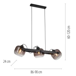 Just Light Blendarme Hängelampe Glas Metall E27 90 cm schwenkbar