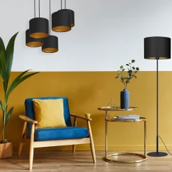 Sale Luminex Blendarme Hängelampe Schwarz Gold Stoff Metall 5-flmg