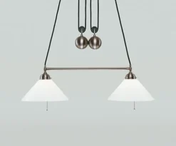 Berliner Messingleuchten Blendarme Hängelampe Zugschalter Messing Glas in Nickel* Hängelampen|Bürolampen