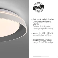 Just Light Blendarme LED Deckenlampe Grau Ø43 cm 2630 lm dimmbar* Deckenleuchten|Flurlampen