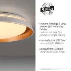 Just Light Blendarme LED Deckenlampe Weiß Messing Ø43 cm dimmbar* Deckenleuchten|Flurlampen