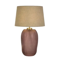 Searchlight Blendarme Tischlampe Glas Stoff 37 cm Pink Natur E27* Wohnzimmerlampen|Glaslampen