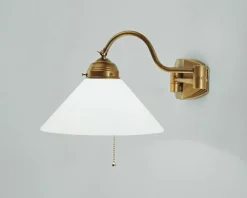 Berliner Messingleuchten Blendarme Wandlampe mit Zugschalter E27 Messing Glas* Wohnzimmerlampen|Küchenlampen