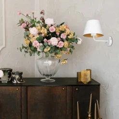 Luminex Blendarme Wandlampe Weiß Gold Stoff Metall E27 H:23 cm* Wandleuchten|Schlafzimmer Lampen