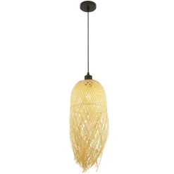 Searchlight Boho Pendelleuchte Holz Bambus Ø 20 cm für E27 Natur Schwarz* Hängelampen|Wohnzimmerlampen