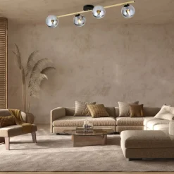 Emibig Deckenlampe 100 cm lang Rauchglas Metall 4x E14