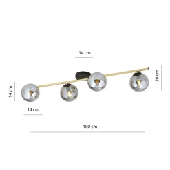 Emibig Deckenlampe 100 cm lang Rauchglas Metall 4x E14