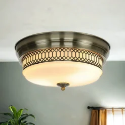 Searchlight Deckenlampe Badezimmer Ø 35 cm IP44 Messing Antik Weiß 2x E27* Glaslampen|Rustikale Lampen