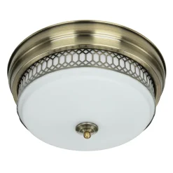 Searchlight Deckenlampe Badezimmer Ø 35 cm IP44 Messing Antik Weiß 2x E27* Glaslampen|Rustikale Lampen