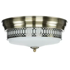 Searchlight Deckenlampe Badezimmer Ø 35 cm IP44 Messing Antik Weiß 2x E27* Glaslampen|Rustikale Lampen