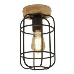 Searchlight Deckenlampe E27 Holz Metall Draht B:15 cm Industrial* Wohnzimmerlampen|Esszimmer Lampen