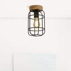 Searchlight Deckenlampe E27 Holz Metall Draht B:15 cm Industrial* Wohnzimmerlampen|Esszimmer Lampen