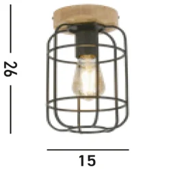 Searchlight Deckenlampe E27 Holz Metall Draht B:15 cm Industrial* Wohnzimmerlampen|Esszimmer Lampen