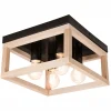 Clearance Lamkur Deckenlampe eckig Schwarz Natur Holz Metall B: 30 cm