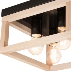 Clearance Lamkur Deckenlampe eckig Schwarz Natur Holz Metall B: 30 cm