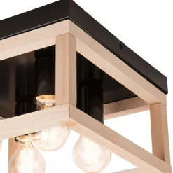 Clearance Lamkur Deckenlampe eckig Schwarz Natur Holz Metall B: 30 cm