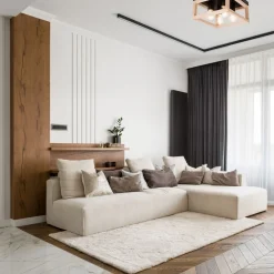 Clearance Lamkur Deckenlampe eckig Schwarz Natur Holz Metall B: 30 cm