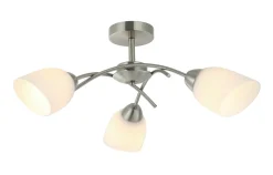 Online Lamkur Deckenlampe 3-flammig E27 Nickel Weiß Glas Metall Jugendstil